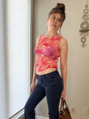 90s floral mesh tank
